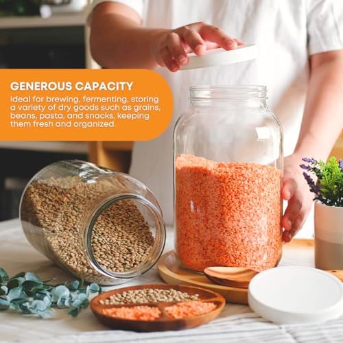 1 Gallon Glass Jar with Lid | Wide Mouth Container for Fermentation | Heavy-duty Large Glass Jar with Lid for kombucha, pickling and food storage | Glass Jars with Airtight Lid design
