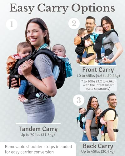 TwinGo Baby Carrier Lite Model – Adjustable Twin Carriers for 2 Babies for Front & Back Carry – 26–55 in Waistband