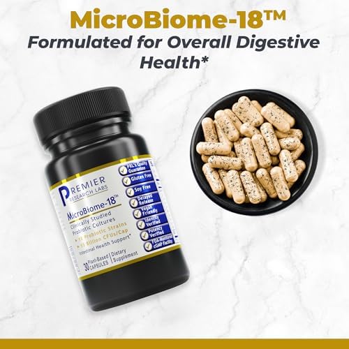 Premier Research Labs MicroBiome-18 - Probiotics for Digestive Health, Probiotics with Lactobacillus Acidophilus for Women and Men