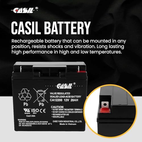 Casil 12v 20ah Battery AGM SLA Lead Acid Battery Compatible with UB12200, FM12200, 6FM20, Sealake FM12200 Batteries