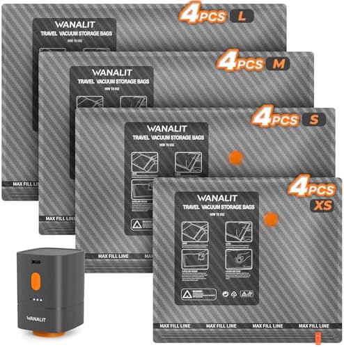 Vacuum Bags for Travel with Wireless Pump for Carry on Luggage or Suitcase | 16Pack in 4 Sizes Compression Packing Bags, 1800mAh Rechargeable Battery, Travel Essentials, Cruise and Home Storage