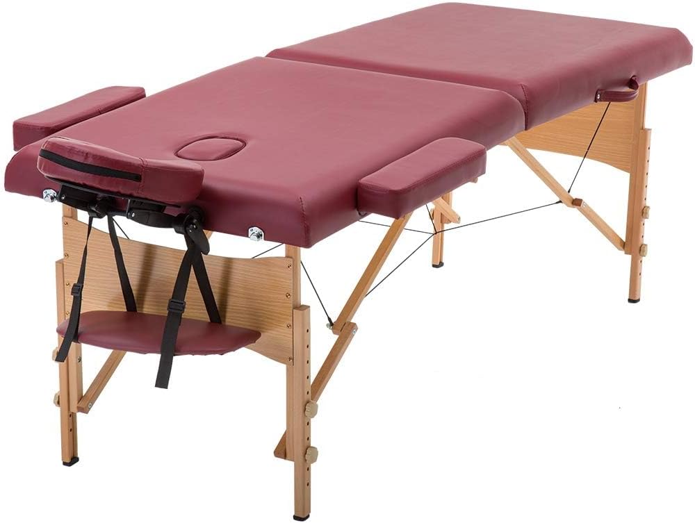 BestMassage | Portable Massage Table | 24" Wide, Black PU Leather | Lightweight, 2-Fold Massage Table with Height Adjustment, 450lbs Capacity, Carry Bag | For Massage, Facial, Tattoo, Home, Spa