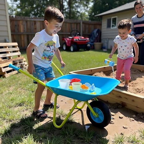G & F Kids Metal Wheelbarrow, Child-Size Steel Garden Wheelbarrow for Toddlers & Kids, Sturdy Single-Wheel Design for Outdoor Play