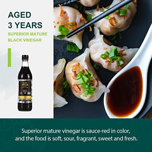 Soeos Chinkiang Vinegar, 16.9 fl oz (500ml), 3 Years Aged Black Vinegar | Chinese Black Vinegar, Zhenjiang Vinegar, Black Rice Vinegar