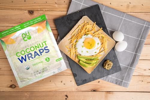 NUCO Organic Coconut Wraps, Original - Gluten Free, Low Carb, Vegan, 10 Ct | Paleo, Non-GMO, Dairy-free, Kosher, No Salt Added, Yeast-free