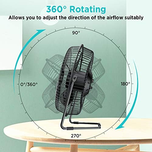 EasyAcc 9 Inch USB Desk Fan Ultra-quiet USB Powered 360° Rotation Desktop Fan with Metal Frame, Portable Personal Cooling Fan with 2 Speed for Home Office (USB POWERED ONLY)