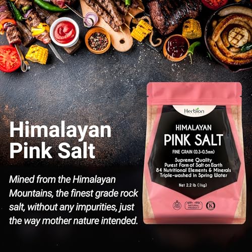 HERBION Naturals Himalayan Pink Salt Jar Fine Grain, GMO Free, Supreme Quality Chemical Free, Vegan, Kosher Certified, Fine Grain All Natural Salt