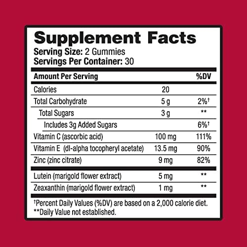 Ocuvite Eye Vitamin & Mineral Supplement, Gummy Multivitamin for Eyes, Zinc, Vitamin C & E