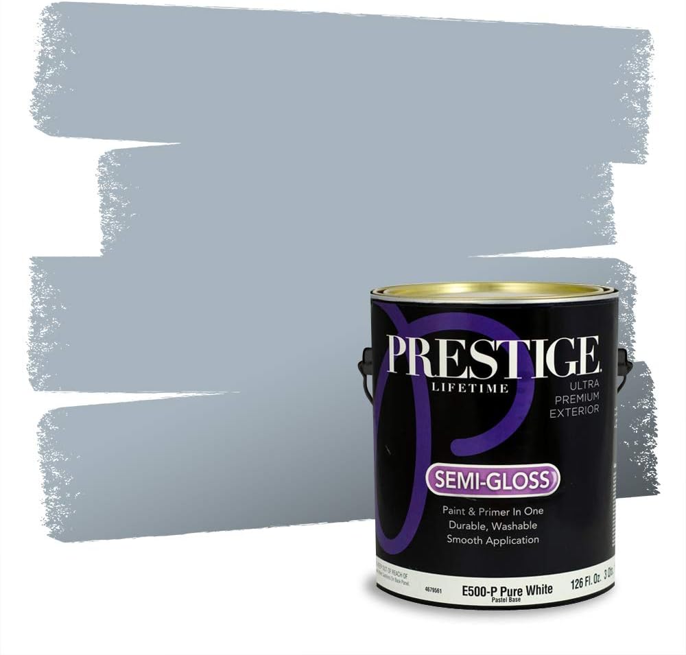 PRESTIGE Paints Exterior Paint and Primer In One, 1-Gallon, Semi-Gloss, Comparable Match of Behr* Intercoastal Gray*
