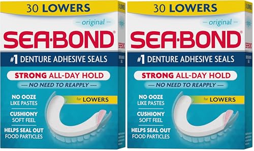 SEA BOND Denture Adhesive Seals, Original, Uppers, 30 Count (1 Pack) | Zinc-free denture adhesive seals for all-day hold. Soft cushiony seal without mess or ooze. Provides comfort and confidence.