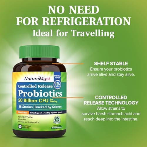Probiotics 50 Billion per Serving, 18 Probiotic Strains, 60 Veggie Capsules - Non-GMO, Gluten Free