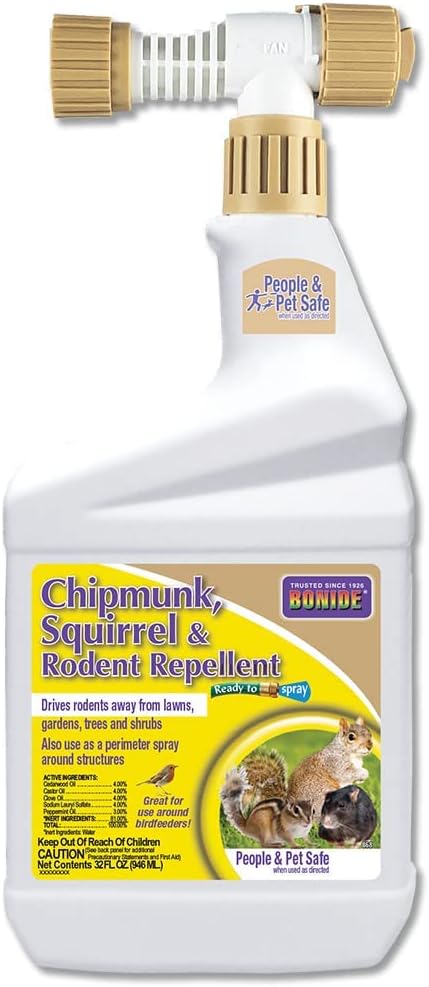 Bonide Chipmunk, Squirrel & Rodent Repellent, 32 oz Ready-to-Spray | For Outdoor Use, Deter Pests from Lawn & Garden