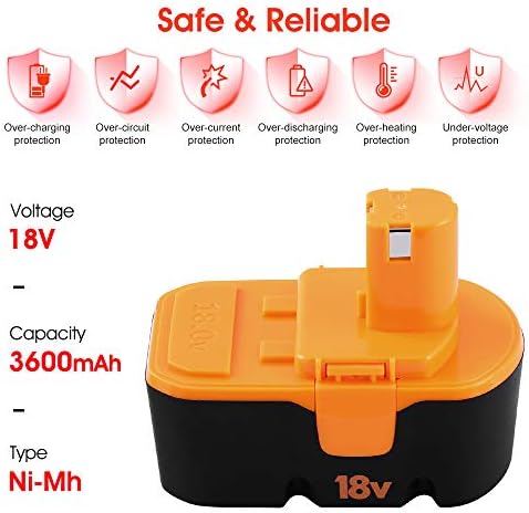 Munikind 3600mAH Ni-Mh P100 Replacement for Ryobi 18V Battery P101 ABP1801 | ABP1803 BPP1820 Compatible with Ryobi Battery 18 Volt Tools 130224028