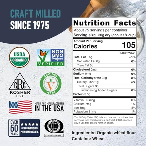 Great River Milling Organic Bread Flour, Unbleached, 25 lb