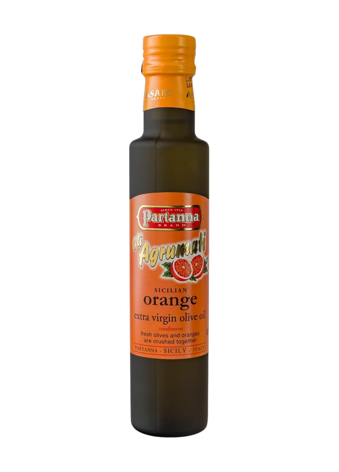 Partanna Extra Virgin Olive Oil, Sicilian Moro Orange, 8.45 oz | Co-pressed, Naturally Aromatic, Harvested in Sicily, First Cold Pressed, Glass Bottle