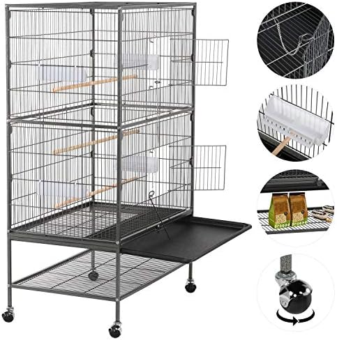 Topeakmart Wrought Iron Large Flight Parrot Bird Cage with Rolling Stand for Multiple Parakeets Conure Cockatiel Cage