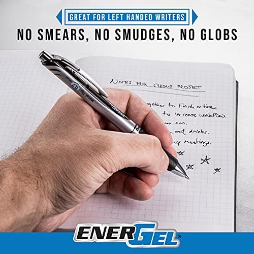 Pentel EnerGel RTX Retractable Liquid Gel Pen, (0.7mm), Medium Line, Metal Tip, Black Ink, Pack of 6 (BL77BP6A)