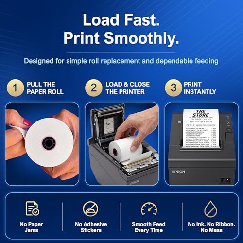 3 1/8 x 230 Thermal POS Rolls for Epson Printers, BPA Free Thermal Printing Compatible with TM-T88 TM-T70 TM-T80 TM-T85 TM-H6000 T90 Series