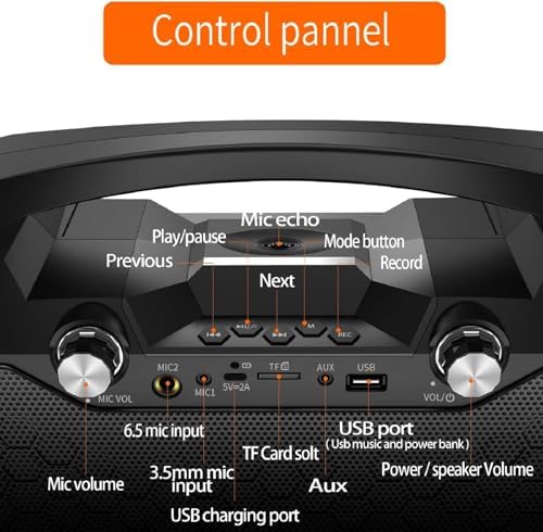 Hotec Wireless Bluetooth Portable PA Speaker System, Powerful Bluetooth Karaoke Machine with Dual Wireless Microphones for Karaoke, Wedding, Party
