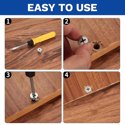 150PCS Furniture Cam Locks Kit - Heavy Duty 3-in-1 Eccentric Hardware Fasteners with Screws & Dowels for IKEA Cabinet Drawer Dresser Assembly Repair
