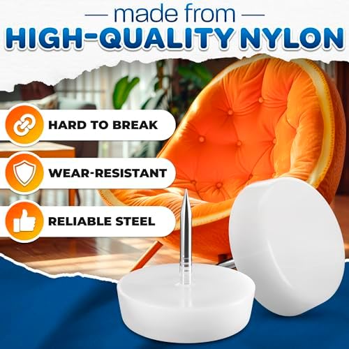 100 Pcs Nail in Furniture Glides, 0.8"x0.7" (20.3 x 17.8mm), Nylon (White) | Furniture Feet for Hardwood Floor, Steel Nail Hold Stays Put