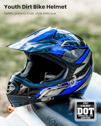 ILM Youth Kids ATV Motocross Helmet Goggles Sports Gloves Dirt Bike Motorcycle Off Road DOT Approved B07 (Youth-L, Matte Black)