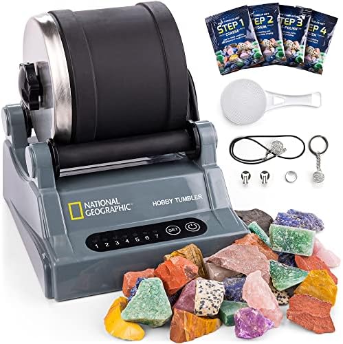 National Geographic Hobby Rock Tumbler Kit for Kids and Adults Ages 8+ | Rough Gemstones, 4 Polishing Grits, Rock Polisher, Geology Science Kit, Rock Tumbling for Kids and Adults, Birthday Gift
