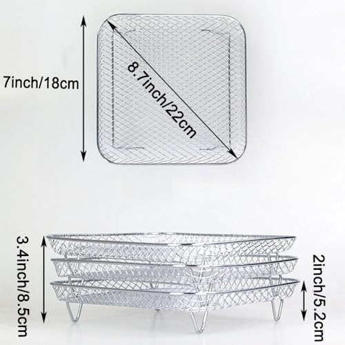 7 Inch Air Fryer Rack Compatible with Ninja Crispi/Ninja Pro 5QT/ Cosori 5QT/ Chefman 5-6QT/ Instant Pot 4Qt Vortex Air fryer &More, 3pcs Stackable Stainless Steel Air fryer Basket with 8 Silicon Feet