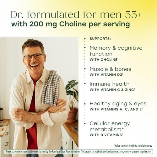 MegaFood Advanced Multivitamin for Men 55+ Doctor Formulated, 120 Tablets | For Healthy Aging, Immune Support, Bone and Brain Health, Choline, Methylated B12, Methylfolate, Vegetarian, 60 Servings