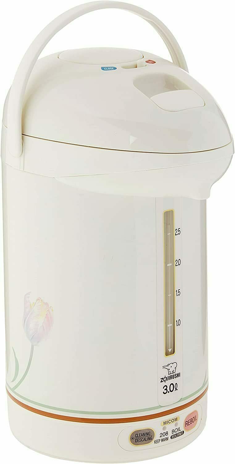 Zojirushi CW-PZC30FC Micom Super Boiler (3.0 Liters, White Ballerina) | Push-button dispensing, dechlorinate mode, safety lock, magnetic cord