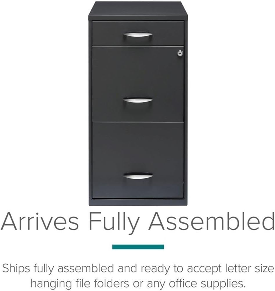 Scranton & Co 3-Drawer Metal Filing Cabinet, 27.32" H x 14.25" W x 18.00" D, Pearl White Finish, Locking Storage with Letter-Size File Drawers, Non-Porous Painted Steel for Home or Office