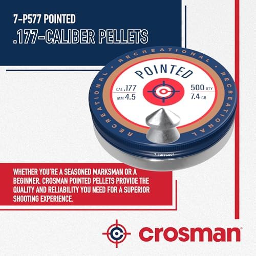 Crosman .177-Caliber Pointed Lead Pellets for Air Rifles and Air Pistols - 500 Count Tin - Lead