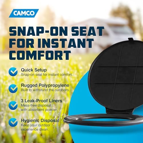 Camco Bucket Toilet Seat with Lid - Converts Standard 5 Gallon Bucket into Portable Toilet for Camping - Convenient Camping Toilet for Hunting &
