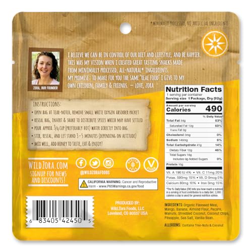 Wild Zora Paleo Freeze Dried Meals for Backpacking & Camping - Healthy Gluten Free & Grain Free Camping Meals/Backpacking Food + No Added Sugar - Great for Travel (Cliffside Coconut Berry 2-Pack)