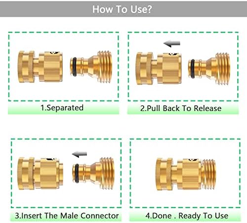 BoArt Garden Hose Quick Connector Set, Solid Brass 3/4 Inch Water Fitings Thread Easy Connect No-Leak Male Female 6 Sets