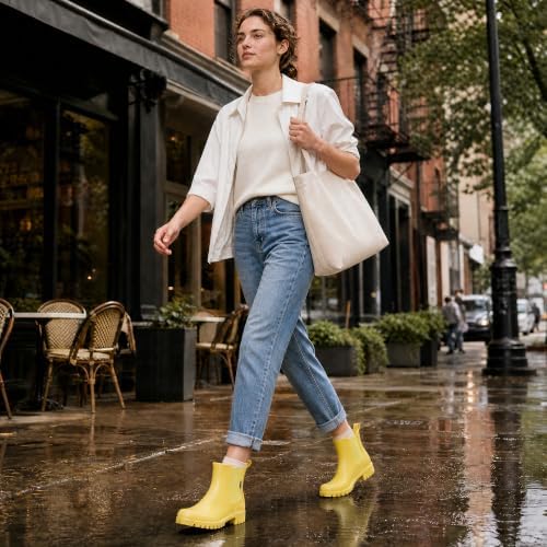 planone Cute Short Rain Boots for Women, Waterproof Chelsea Ankle Boots