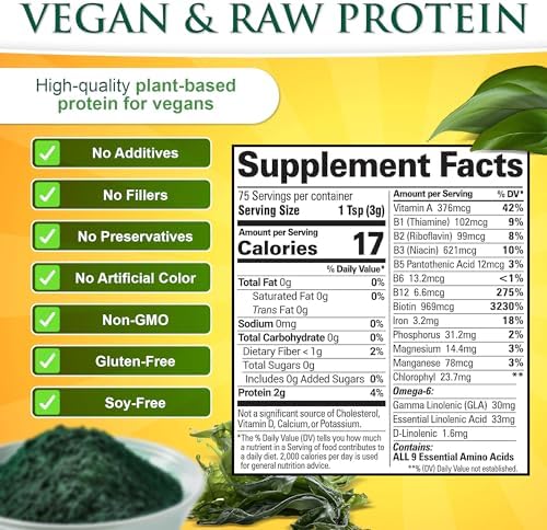 Sunlit Best Organic Spirulina Tablets, Pure Natural Superfood Pills 1000 CT | USDA Certified, 60% Vegan Protein, 18 Amino Acids, Chlorophyll Antioxidants Enzymes, Non GMO, Immune Liver & Energy Support