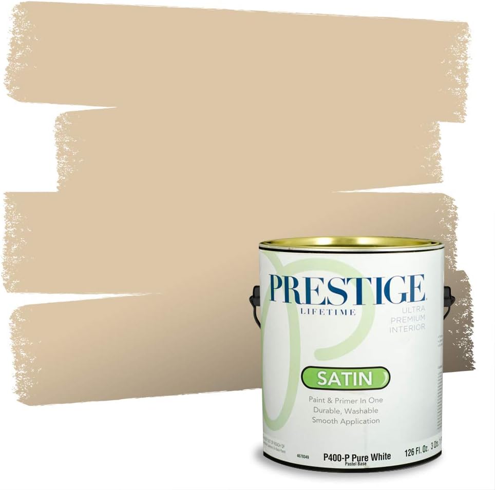 PRESTIGE Paints Exterior Paint and Primer In One, 1-Gallon, Satin, Comparable Match of Sherwin Williams* Relaxed Khaki*