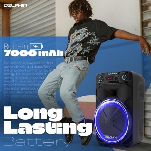 Dolphin Large Bluetooth Party Speaker with Wired Microphone, 15" Woofer | 140W Output, WaveSync Pairing, X-Bass, Digital EQ, USB, SD, FM & AUX Inputs