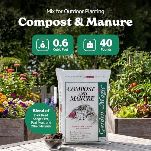 Michigan Peat Garden Magic Odor-Free Compost & Manure Blend, 40 lb | Outdoor Lawn and Gardeniing Mixture with Nutrients and Minerals for Soil Potting and Planting