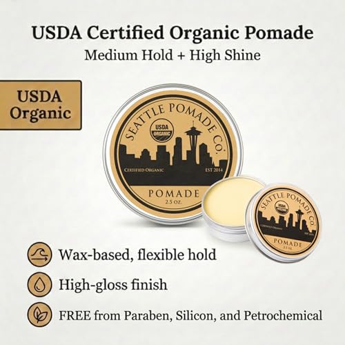Seattle Pomade Co. USDA Certified Organic Pomade. Medium Hold & High Shine, Hair Styling Formula Non GMO