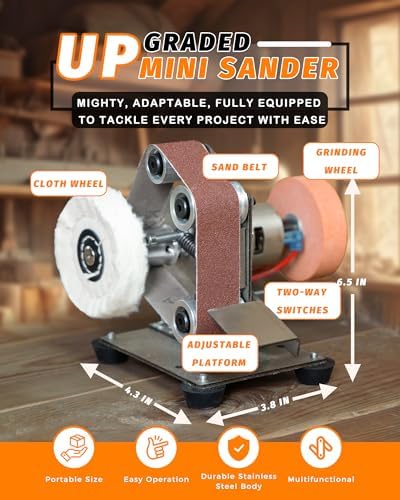 Mini Belt Sander, Electric Small Sander Knife Sharpener, 5"x6.8"x5.5" | Compact Design, Multi-Purpose, Electric Powered, Knife Sharpening, Portable Sander