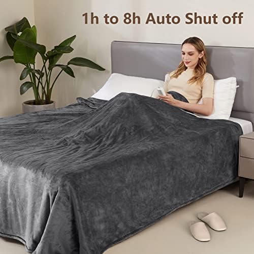 PROALLER Electric Heated Blanket Queen Size with 6 Levels & 8h Auto Off, Ultra Soft Flannel Full Body Heating Blanket, Machine Washable, Warm Gray, 84" x 90"