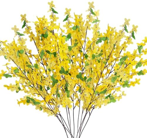 6Pcs Yellow Artificial Flowers 25.5in Long Stem Forsythia Branches