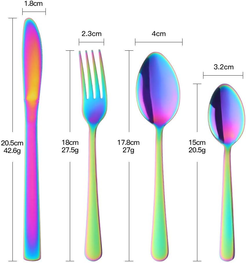 BuyGo Rainbow Silverware Set Flatware Set Stainless Steel Colorful Dinnerware Set 16-Piece Multicolor Cutlery Set, Service for 4