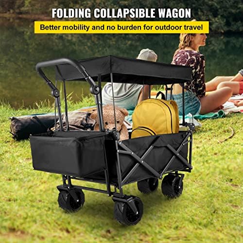 Happbuy Collapsible Wagon with Removable Canopy, 220lbs Heavy Duty Foldable Beach Wagon with Big Wheels