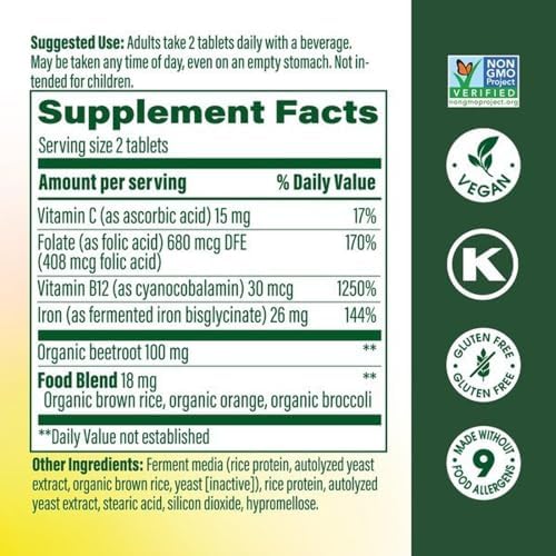 MegaFood Blood Builder Iron Supplement, Energy Support, 72 Mini Tablets