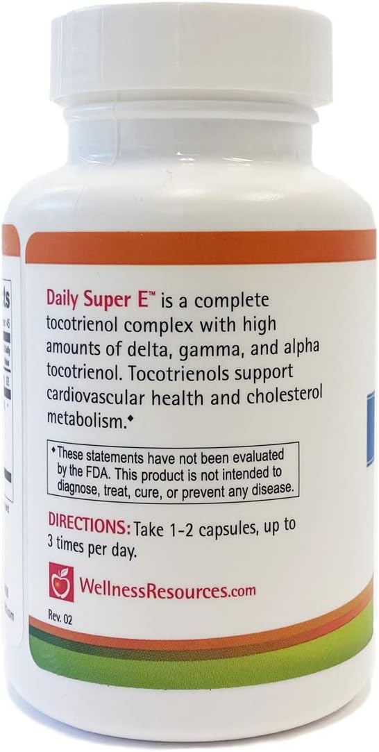 Wellness Resources Daily Super E Tocotrienol Complex - Full Spectrum Vitamin E with Delta, Gamma & Alpha Tocotrienols for Antioxidant Protection, Soy-Free, Natural Source, Non-GMO (180 Caps)