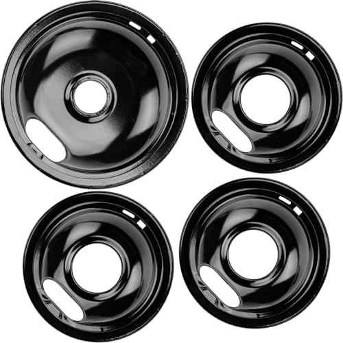 W10290350 W10290353 Porcelain Burner Drip Pans Compatible with Whirl-pool Electric Stove Range Top Drip Bowls Includes 1 Large 8-Inch and 3 Small