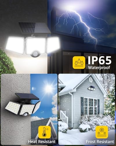 LE Solar Lights for Outside, Solar Lights Outdoor with Motion Sensor, WL4000 High Brightness, 3 Adjustable Heads 270° Wide Lighting Angle